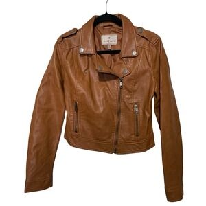 Cape Juby Brown Faux Leather Moto Jacket Womens M Cropped Asym Zip